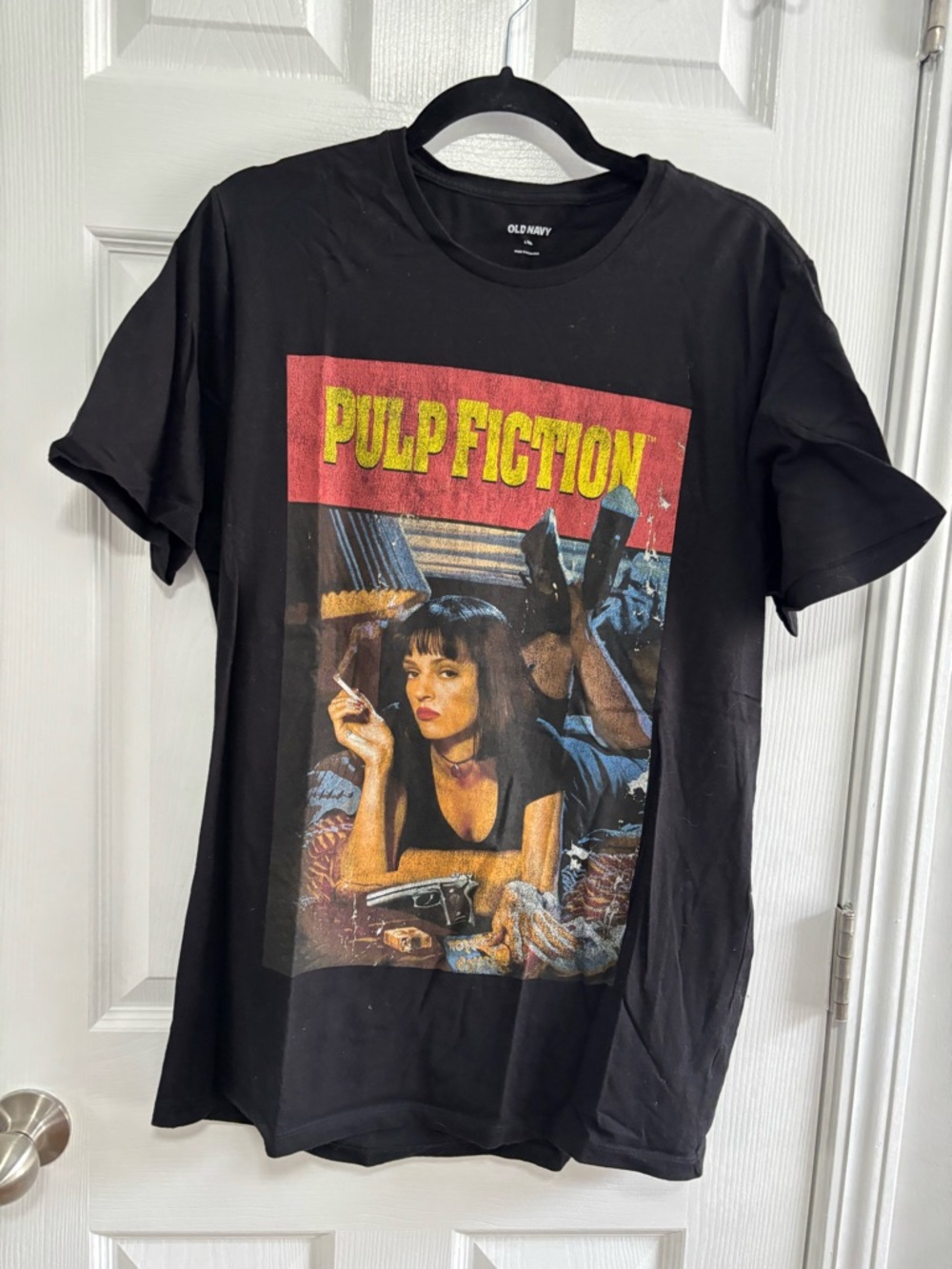 Old Navy Black Pulp Fiction Graphic Tee with Yellow & Red Print